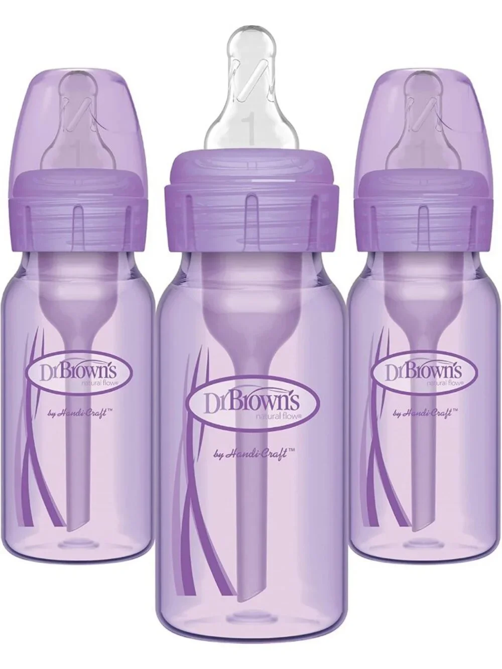 Natural Flow Anti-Colic Baby Bottles 4 oz, Slow Flow Nipple, Lavender, 3 Pack